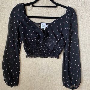Black Long Sleeve Floral Top